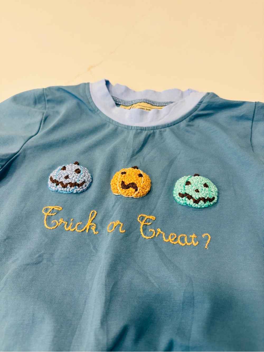 NWOT Baby Bubble Romper with Halloween Pumpkins and French Knot Embroidery 18mo - Picture 2 of 3